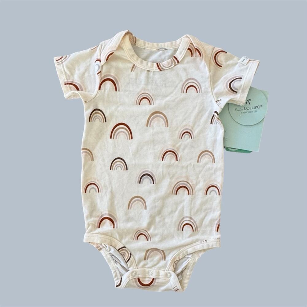 Loulou Lollipop Baby Rainbow Print Long Sleeve Bodysuit Tencel Size 6-12 M